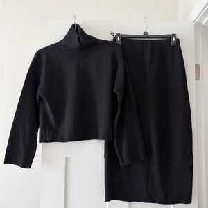Zara Black Knit Sweater & Midi Skirt Set - Size S